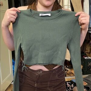 Zara Women's Olive Ribbed Crop Top